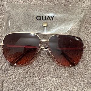 Quay Australia Gold and Brown Aviator Sunglasses